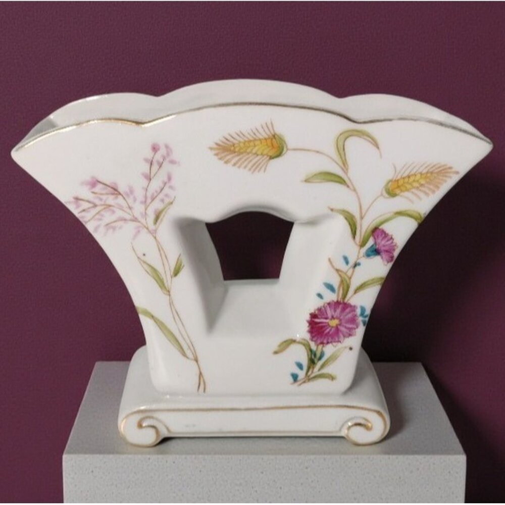 Vintage Lipper & Mann L&M Art Nouveau Floral Porcelain Divided Vase